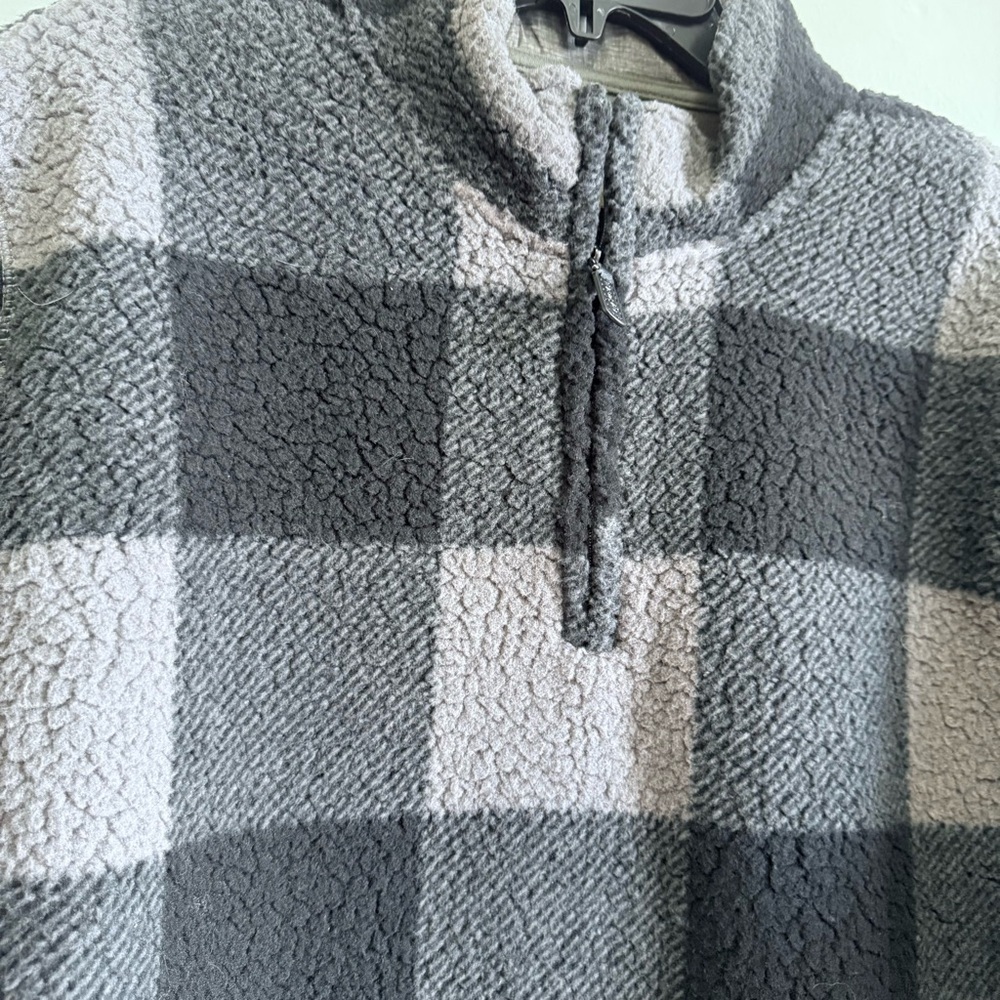 Wrangler Gray & Black Checkered Sherpa Pullover Jacket Medium Cozy Fleece - Picture 3 of 7